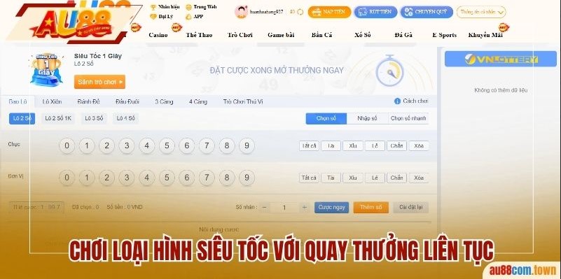 Chơi loại hình siêu tốc với quay thưởng liên tục