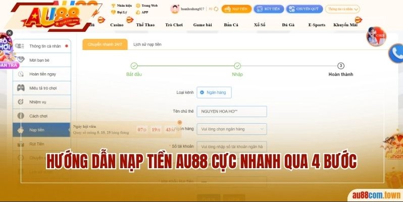 Hướng dẫn nạp tiền AU88 cực nhanh qua 4 bước