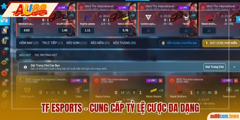 TF - sảnh esports Au88 có tỷ lệ cược đa dạng